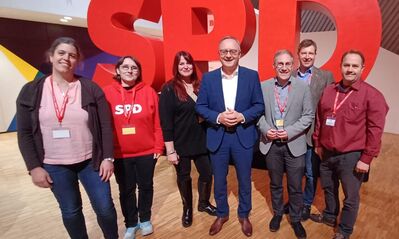 Sandra Gritsch (li.), Rüdiger Kanzler (re.) mit Andreas Stoch LV und Sebastian Cuny MdL